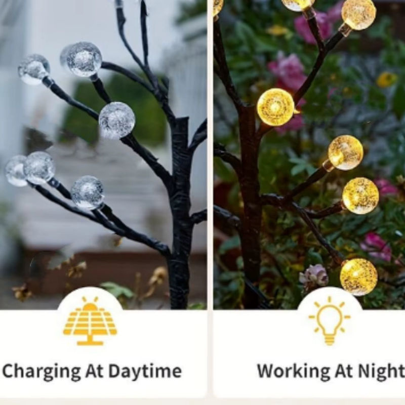 Solar Kristall Ball Lichterkette mit 15 LEDs im Baumzweig Design, Wasserdichte Solar Gartenleuchten für Boden und Wege - Bild 2