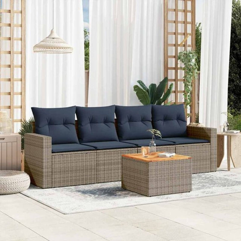5-tlg. modulare Garten-Sofagarnitur aus Poly-Rattan in Grau mit Kissen und Aufbewahrungsbox von vidaxl - Bild 1