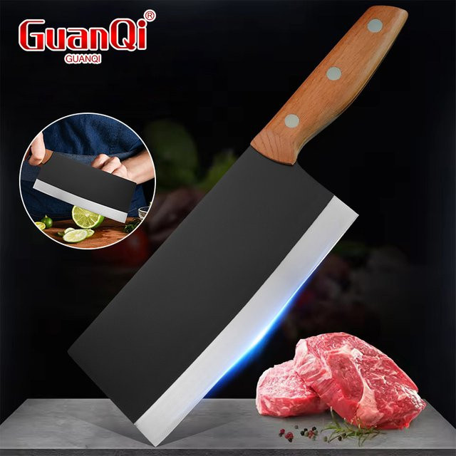 GuanQi Geschmiedetes Hackmesser mit Holzgriff für Fleisch und Geflügel, Breite: 8,5 cm, Höhe: 20,32 cm - Bild 1