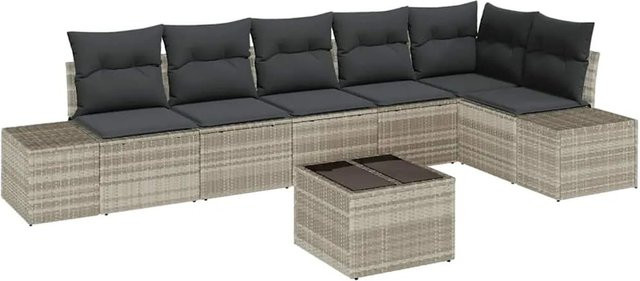 vidaXL 7-teiliges Garten-Sofa-Set aus Poly Rattan in Grau mit Kissen und L-Form - Bild 1
