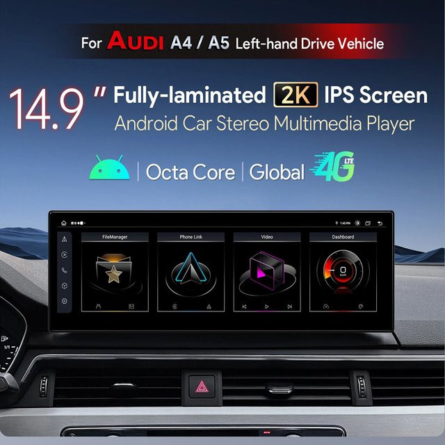 asvegen Android 16 Autoradio für Audi A4L A4 B9 2017-2019 mit 14,9 Zoll HD-Touchscreen, Wireless CarPlay, GPS und DSP, Schwarz - Bild 1