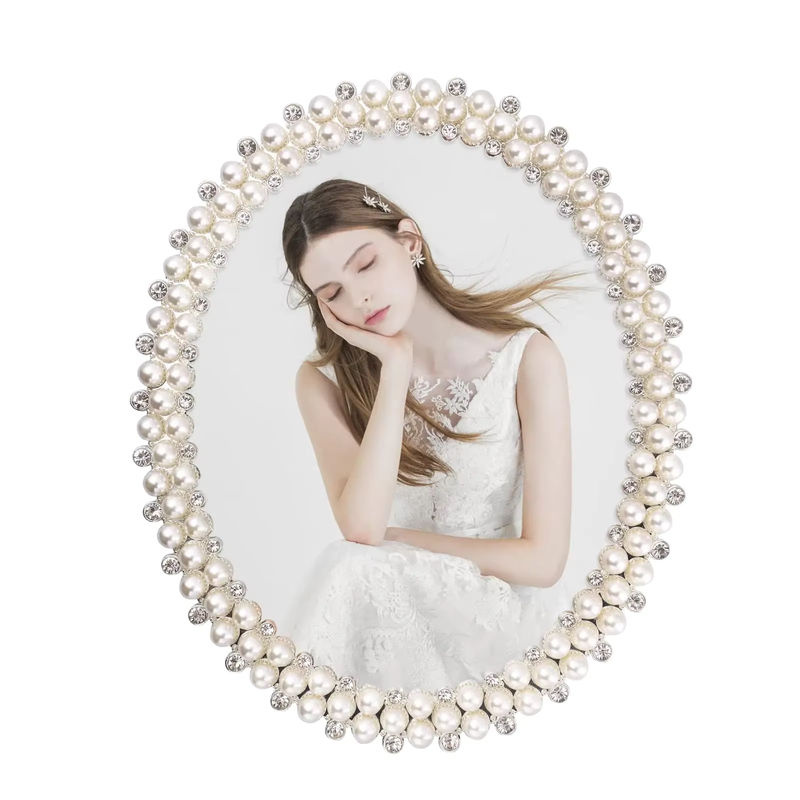 JIUSHU Perlenrahmen in Weiß im europäischen Stil mit Strass-Verzierung für die Hochzeit als Tischdeko oder Geschenk - Bild 6