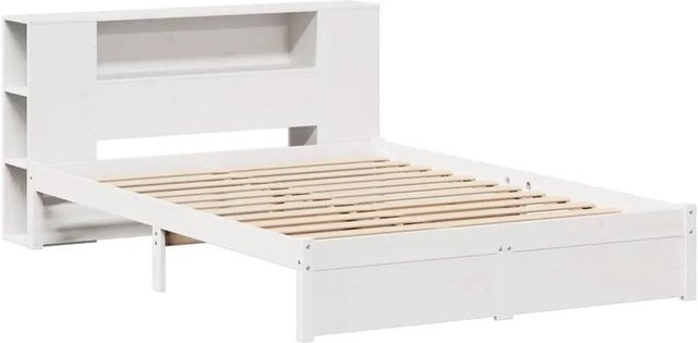 vidaXL Massivholzbett aus Kiefer mit integriertem Bücherregal in Weiß, B/T/H: 140 x 190 cm - Bild 1