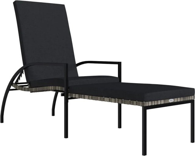 Furnicato Sonnenliege mit Fußhocker aus PE-Rattan in Grau mit Armlehnen und UV-beständigem Polyester-Stoff - Bild 1