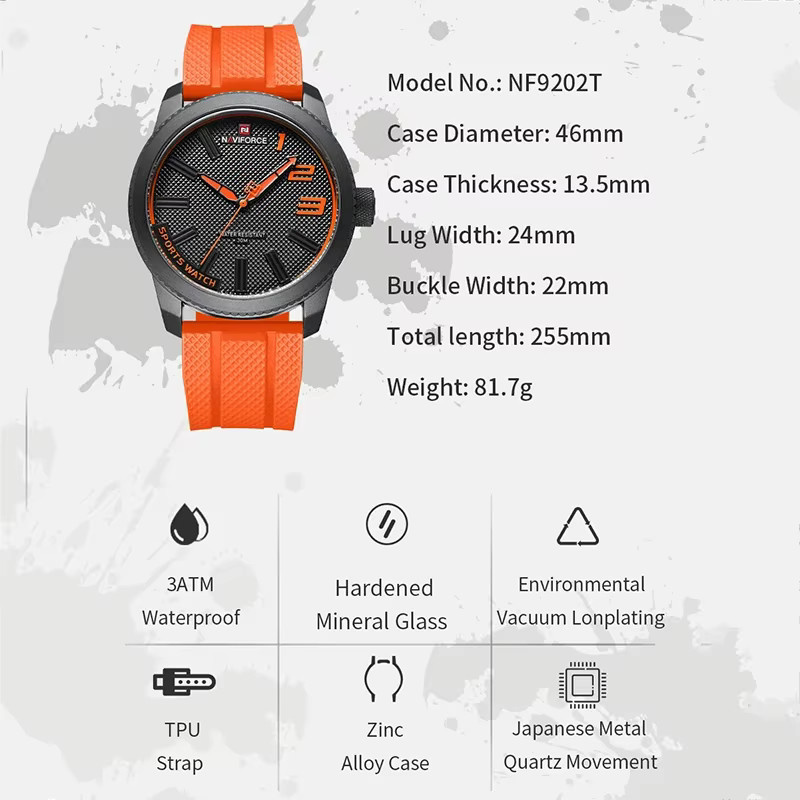 NAVIFORCE Armbanduhr, Quarz, Kautschuk, Schwarz, Herren - Bild 2