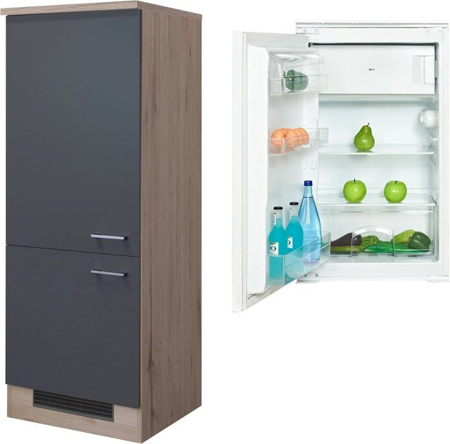 PKM Flex-Well Exclusiv Kühlschrank-Einbauschrank Morena in Grau mit reversiblem Türanschlag - Bild 1
