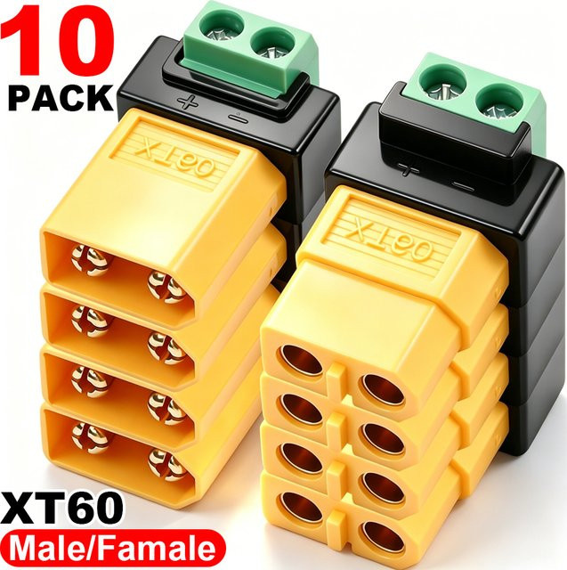 BSN XT60 Steckverbinder Set gelb, Schraubklemmenadapter XT60 Stecker und Buchse auf 2-polige lötfreie Stromstecker für Solarpanels und Drohnen - Bild 1