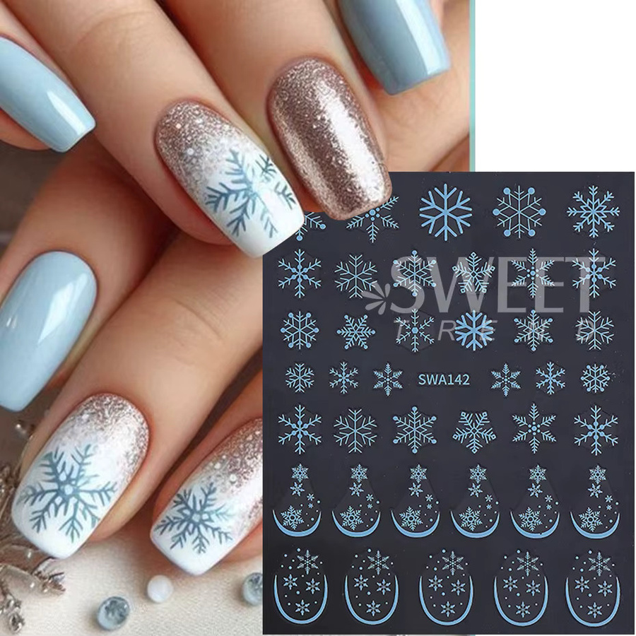 SWEET TREND Nagelkunst-Aufkleber, Schneeflocken, Weißgold, Blau, Glänzend - Bild 3