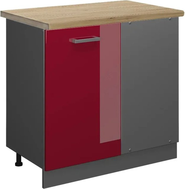 Vicco R-Line Eckunterschrank für die Küche in Bordeaux Hochglanz und Anthrazit mit Eiche-Optik, B/T/H: 86 x 60 x 81,6 cm - Bild 1