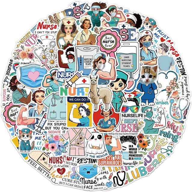 50 Stück Krankenschwester-Serie 1 Aufkleber, Dekorativer Stil - Bild 1