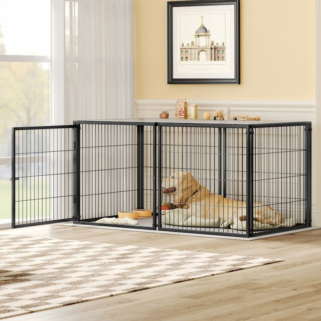Amazon Basics Modulare Hundebox in Schwarz mit Sicherheitsschloss und PVC-Einlage, B/T/H: 160 x 80 x 80 cm - Bild 1
