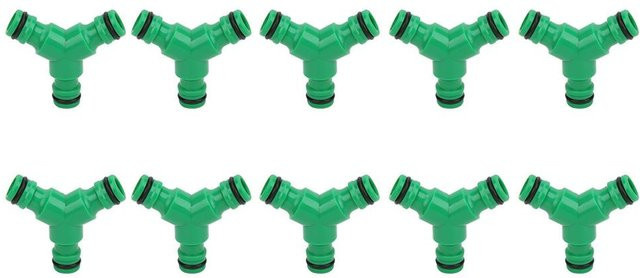 10er Set TOMTOP JMS 3-Wege-Kupplung Y-Verbinder Adapter aus Kunststoff für die Gartenbewässerung in Grün - Bild 1