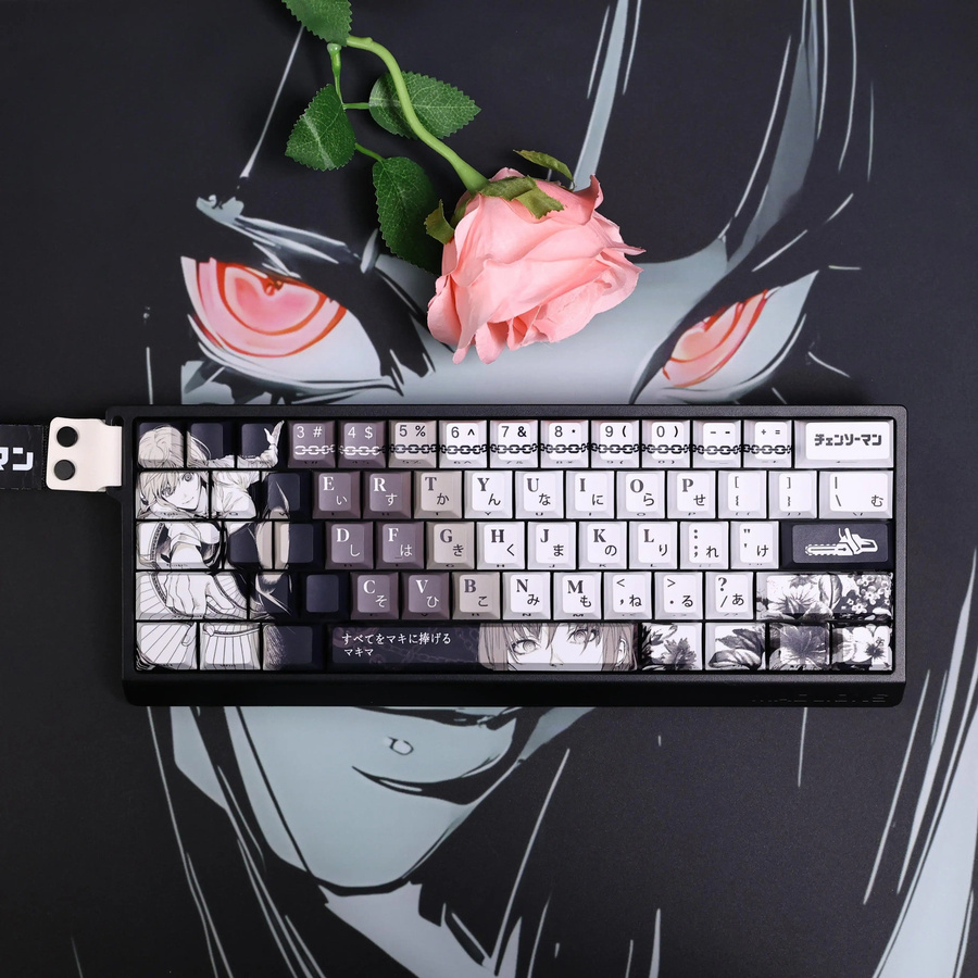 Chreey Makima Anime Tastenkappen aus PBT mit Seitendruck und durchscheinendem Design, Multicolor, 124 Tasten für mechanische Tastaturen (64/68/71/108 Tasten) - Bild 2