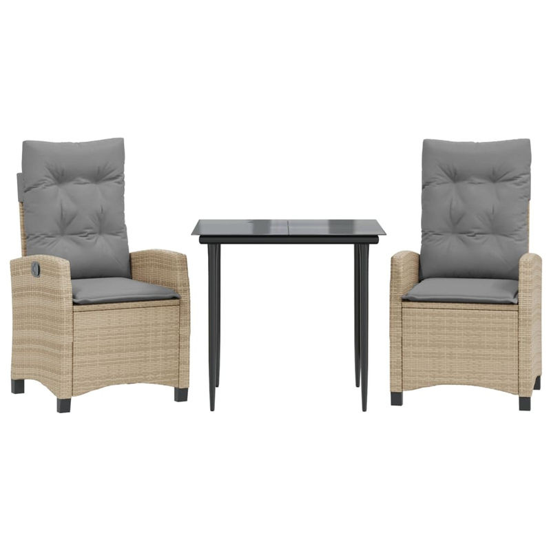 Vidaxl 3-teiliges Gartenmöbel-Set aus Rattan mit Kissen und Glastisch in Beige - Bild 2