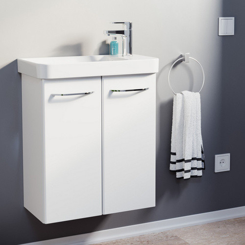 FACKELMANN Waschplatz-Set MILANO in Weiß mit Soft-Close-Türen und Regalen, B/T/H: 55,5 x 30,0 x 67,0 cm - Bild 2