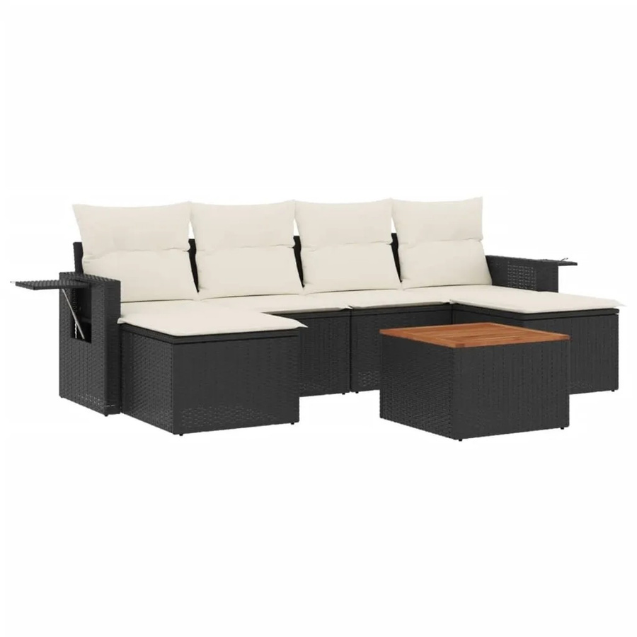 vidaXL 7-tlg. Garten-Sofagarnitur aus Polyrattan in Schwarz mit Kissen und Ottoman für Terrasse und Garten - Bild 2
