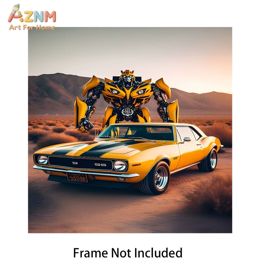AZNM Transformers Bumblebee Classic Yellow Camaro Muscle Car Poster als rahmenlose Leinwand-Wandkunst mit Roboter-Charakterdruck - Bild 6