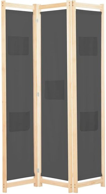 vidaXL 3-teiliger Raumteiler Grau aus Stoff und Kiefernholz, H x B x T: 170 x 120 x 4 cm - Bild 1