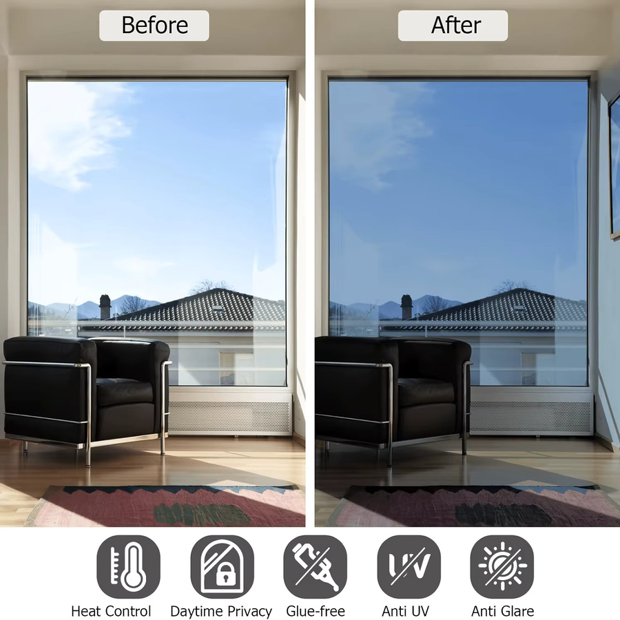 BUNPIG Einweg-Sichtschutzfolie für Fenster in Beige und Transparent, statisch haftend für Wärmeschutz, UV-Schutz und Blendschutz im Heim, Büro oder Gewerbe - Bild 4