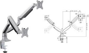 LogiLink Monitor-Tischhalterung für 2 Displays, Silber, Höhenverstellbar, Neigbar, Schwenkbar, Drehbar, VESA 100x100 mm, Bildschirmgröße: 33,0 - 81,3 cm - Bild 1