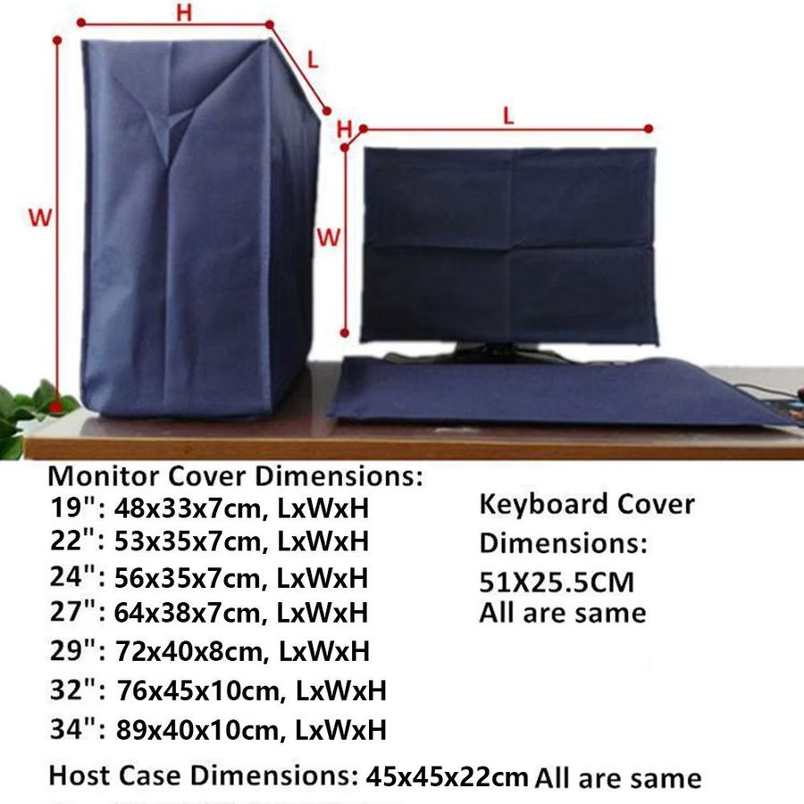 3er-Set Staubschutzhüllen für Desktop-Monitore und Tastaturen von 19 bis 34 Zoll in Blau - Bild 6