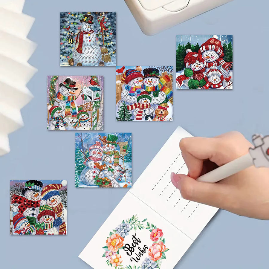 6 Weihnachtskarten mit Rautenmuster und DIY-Schneemannmotiven aus Papier, Mehrfarbig - Bild 2