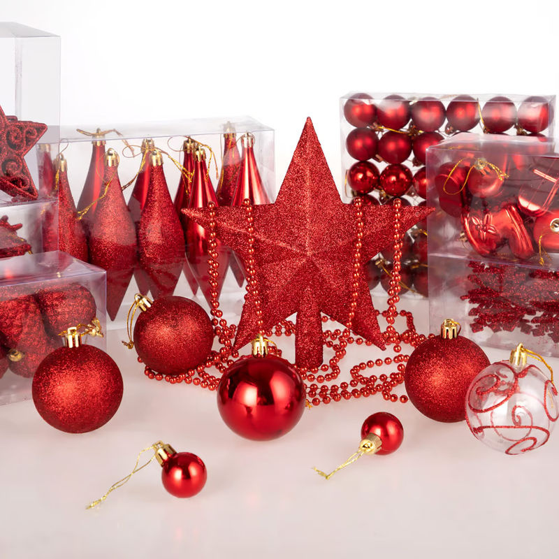 Casaria Weihnachtskugeln in Rot, 102-teiliges Set aus Glas, matt, glänzend und glitzernd - Bild 2