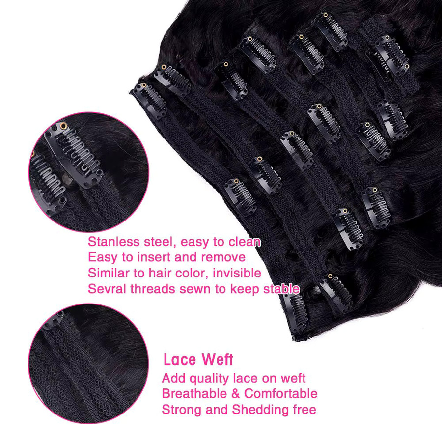 xbeauty Body Wave Clip-in-Haarverlängerungen, 100% Echthaar, 120 g, 8 Stück, 1B - Bild 2