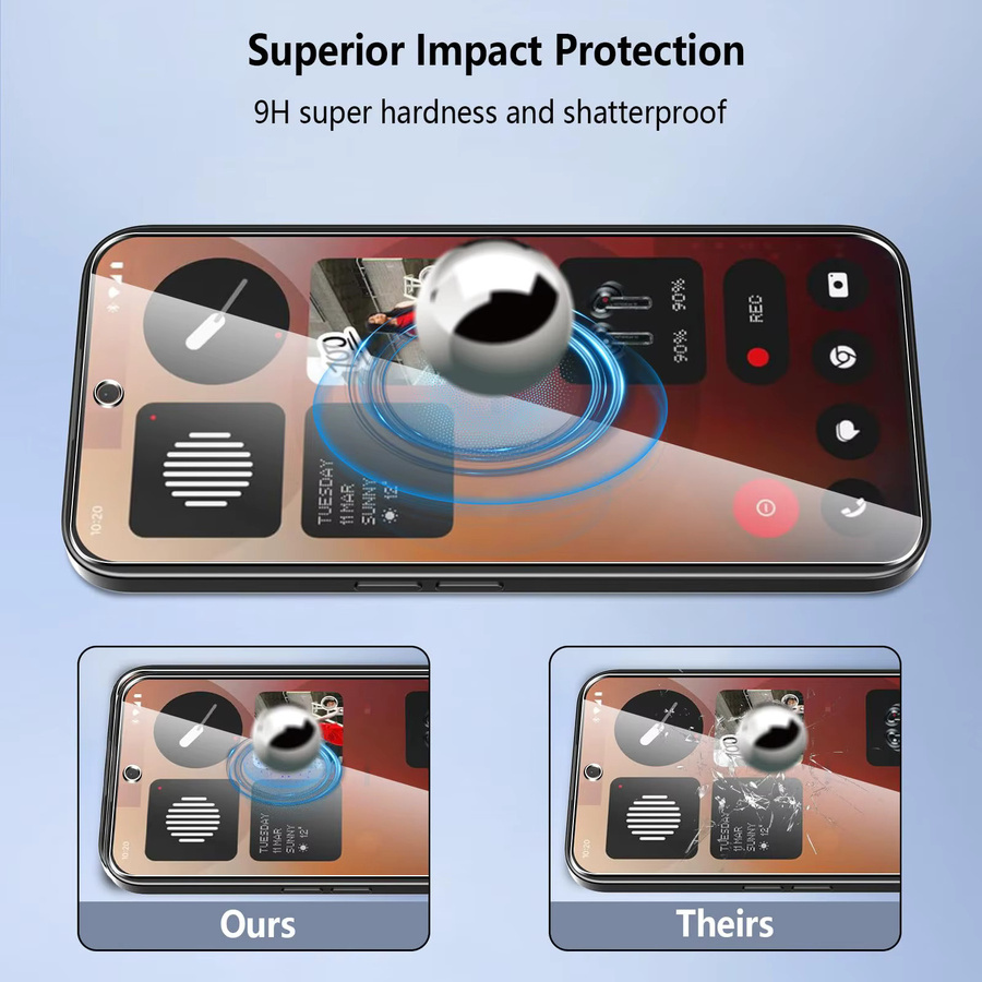 AdvenQi Displayschutzfolie aus gehärtetem Glas für Nothing Phone 3a, transparent, HD 9H, kratzfest - Bild 2