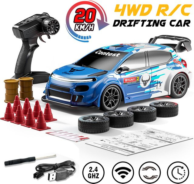 CONUSEA Ferngesteuertes 4WD Drift-Auto, Modell-Rennwagen, mit Lichtsteuerung - Bild 1