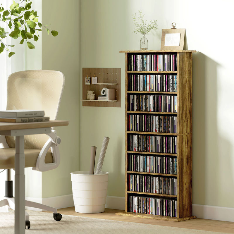 Aosom CD- und DVD-Aufbewahrungsmöbel in Braun mit 8 Fächern und 6 verstellbaren Einlegeböden, B/T/H: 58 x 24 x 126,3 cm - Bild 2