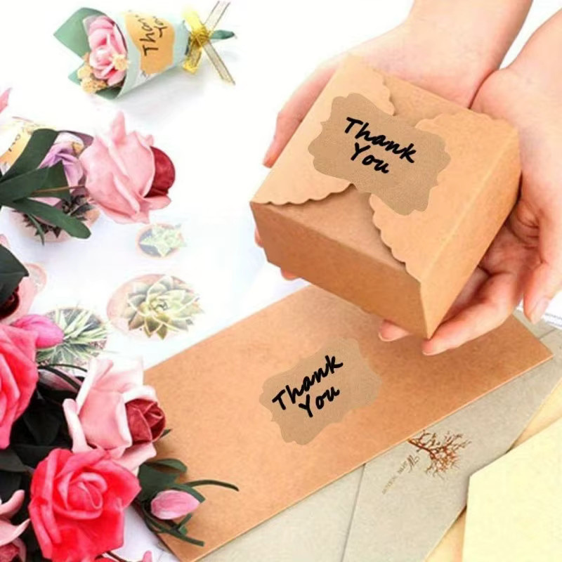 200 Stück selbstklebende Kraftpapier-Geschenkaufkleber in Braun, rechteckige Siegeletiketten zum Beschriften - Bild 3