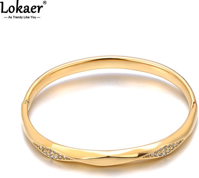 Lokaer Manschettenarmband Edelstahl, Kristall, Gold, Damen - Bild 1