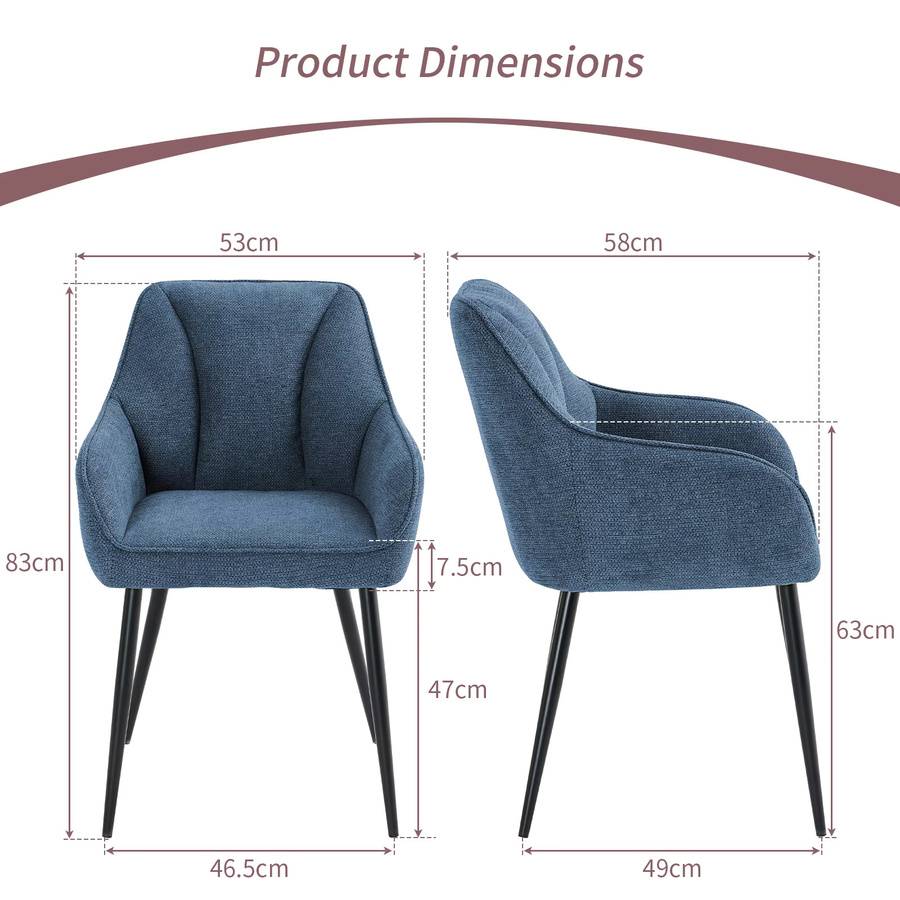 JaHECOME 2er Set Polsterstühle in Beige mit Armlehnen, moderne Stoff-Sessel im Mid-Century-Design mit Metallgestell für Esszimmer, Wohnzimmer oder Büro - Bild 1