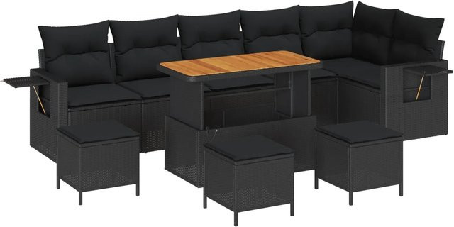 vidaXL Garten-Sofa-Set aus Poly Rattan in Schwarz mit 10-teiligem Set inklusive Stauraum und Polsterkissen - Bild 1