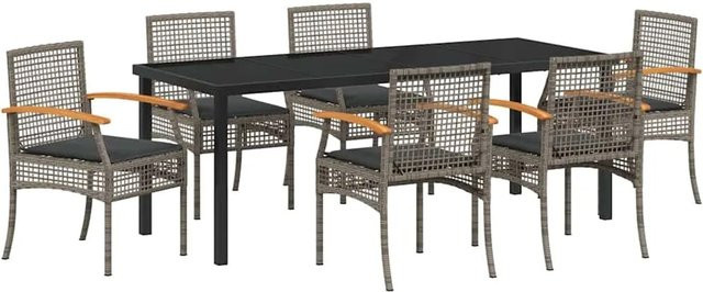vidaXL Garten Essgruppe 7-teilig aus Poly-Rattan und Akazienholz in Grau mit Glastisch - Bild 1