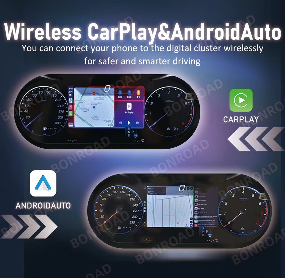 BONROAD 12,3 Zoll LCD Digitales Armaturenbrett mit kabellosem CarPlay und Android Auto für Mercedes Benz C-Klasse GLC W205 in Schwarz - Bild 2
