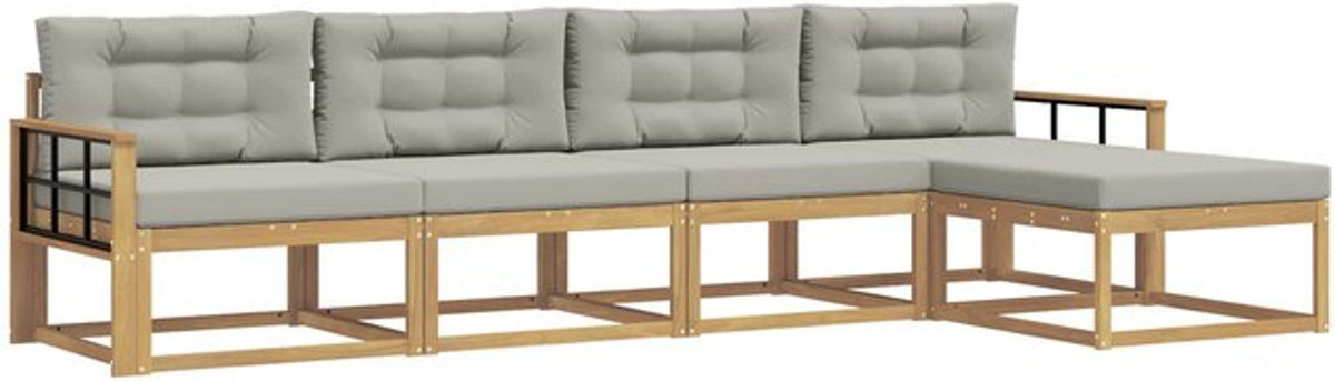 vidaXL Outdoor-Sofagarnitur aus Akazie und Polyester in Weiß und Grau, 4-teiliges Loungemöbel Set im modernen minimalistischen Design - Bild 1