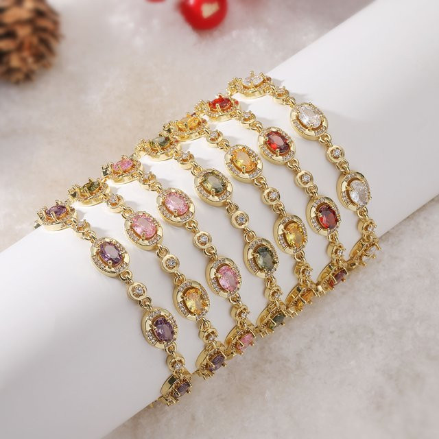 HECHENG Gliederarmband, bunt, kubischer Zirkonia, 18 cm, Damen - Bild 1