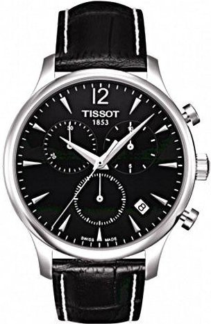 Tissot Chronograph, Quarz, Edelstahlgehäuse, 42 mm, Lederarmband, Schwarz - Bild 1