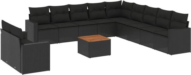 vidaXL 12-tlg Garten-Sofagarnitur aus schwarzem Poly-Rattan mit Kissen und pulverbeschichtetem Stahlgestell - Bild 1