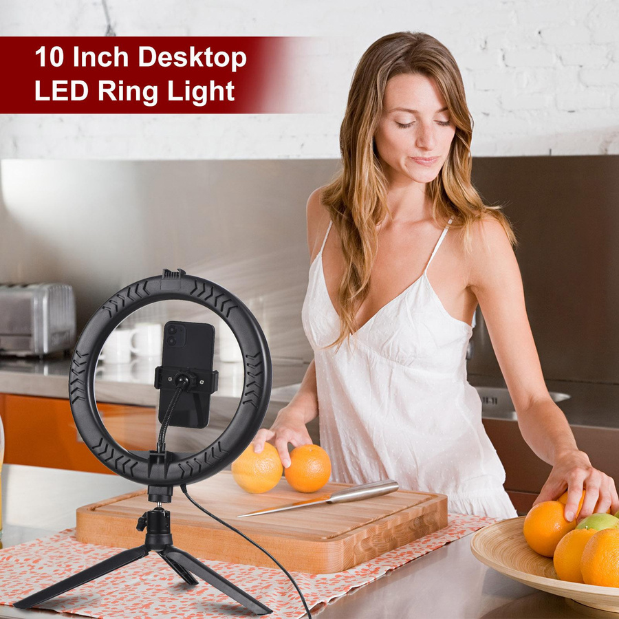 Shoemst LED Ringlicht 10 Zoll in Schwarz mit 3 Beleuchtungsmodi und 11 Helligkeitsstufen, USB-betrieben mit Stativ und Fernbedienung - Bild 3