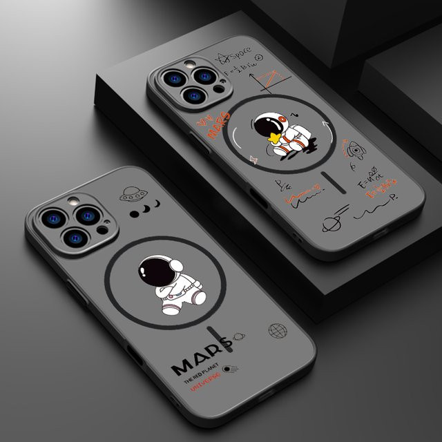 Magnetische Astronauten Handyhülle für Apple iPhone 17e 16e 17 16 15 Pro Max 14 13 Pro Max mit MagSafe, stoßfeste Luxus Schutzhülle in matter Optik - Bild 1
