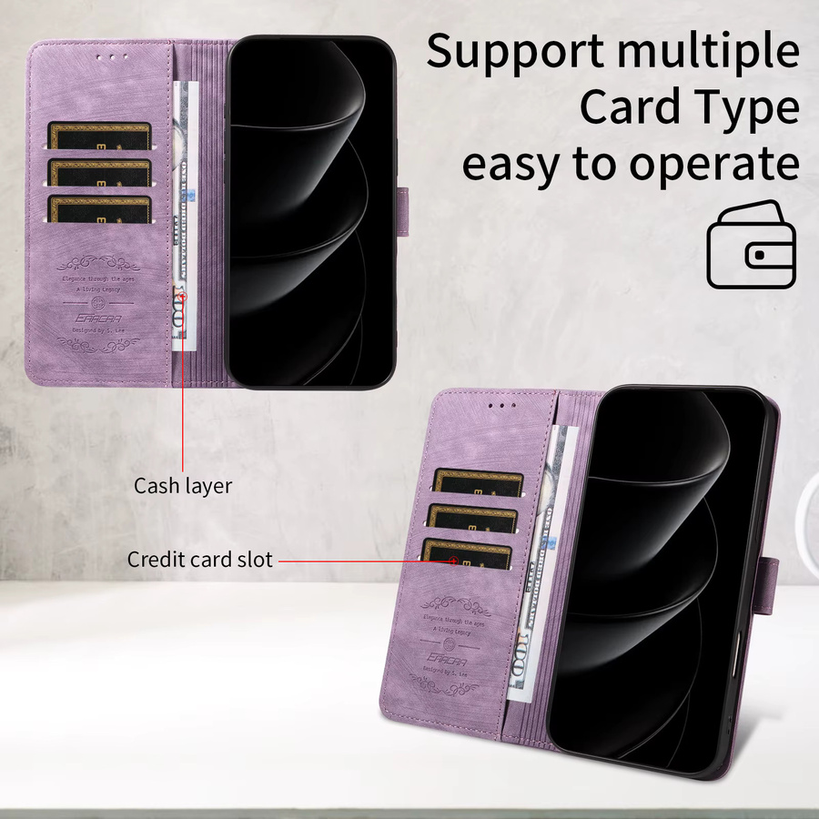 EAACAA TPU-Leder-Handyhülle für iPhone 17 Air 16 Pro Max 15 14 13 12 11 16e mit Kartensteckplatz, Ständer und Brieftaschenfunktion in Lila - Bild 5