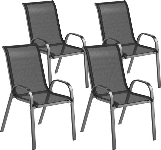 Outsunny 4er Set Gartenstühle aus Stahl mit Armlehnen und Rückenlehne, stapelbare wetterfeste Terrassenstühle in Schwarz - Bild 1