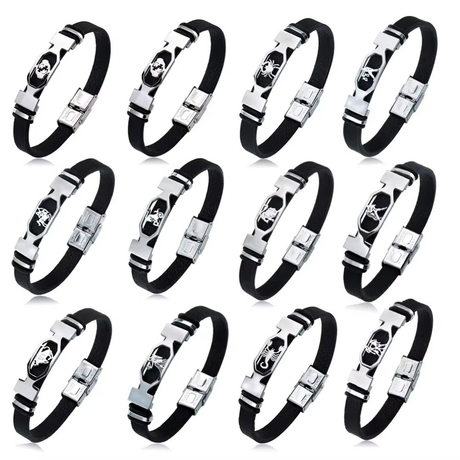 liujun Armband, Edelstahl, schwarzes Leder, Unisex - Bild 1
