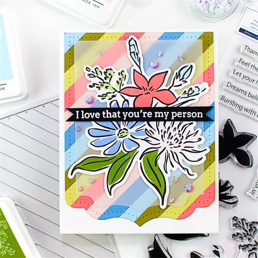 Bam Box Pop-up Schnee Wort Retro Blumenrahmen Stempel und Stanzformen für DIY Scrapbooking und Bastelarbeiten in Multicolour - Bild 2