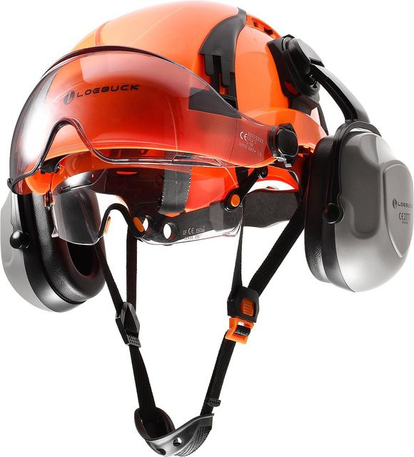 Schutzhelm LOEBUCK in Orange mit doppelter Sonnenblende und Gehörschutz (30 dB) nach EN 397 - Bild 1