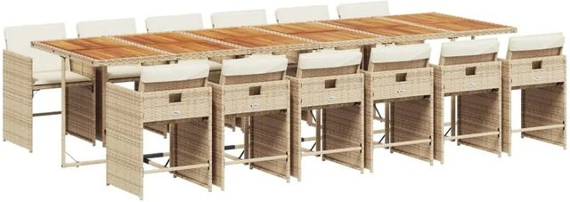 vidaXL 13-tlg Garten-Essgruppe aus PE-Rattan und Akazienholz in Beige mit Kissen - Bild 1