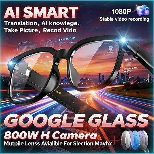 GUHUAVMI KI Smart Brille mit 800W Kamera für Herren in Schwarz und Transparent mit Echtzeit-Sprachübersetzung, Foto- und Videoaufnahme, Musikfunktion, ChatGPT-Unterstützung und Anruffunktion - Bild 1